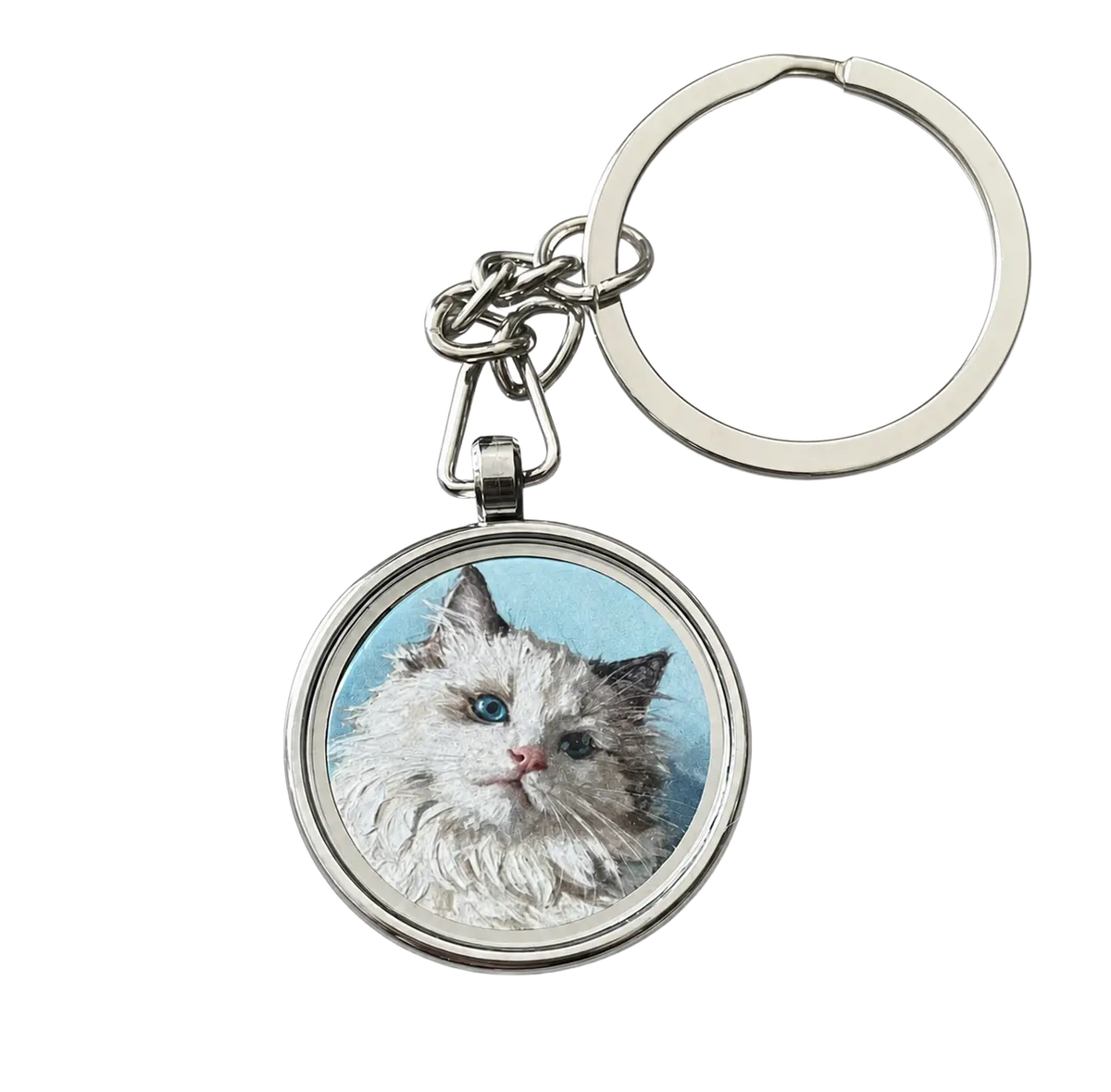 Personalized pet photo keychain with custom dog or cat portrait