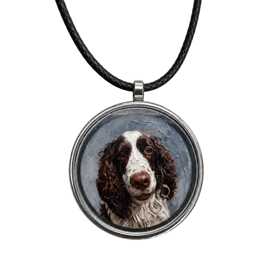 Custom pet photo necklace with personalized dog portrait pendant
