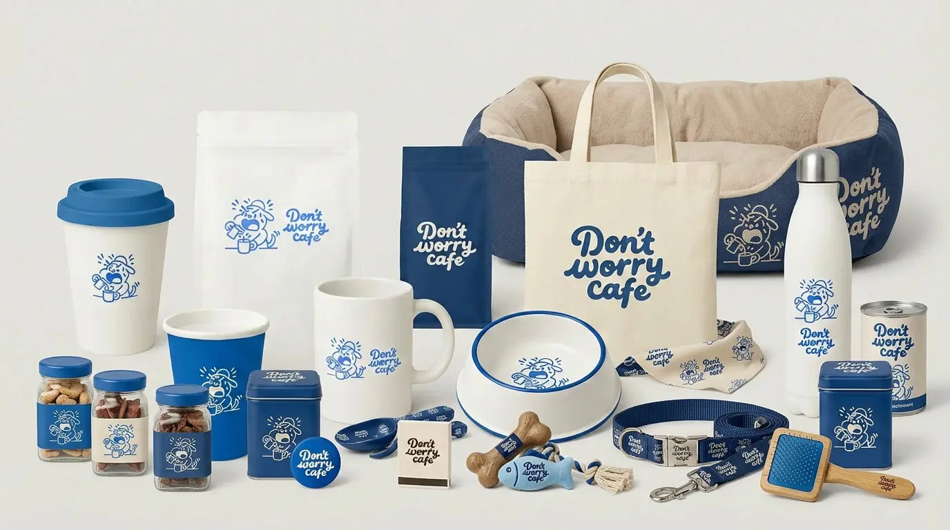 A full collection of custom branded pet accessories and lifestyle merchandise, demonstrating Petailor's B2B sampling quality and bulk manufacturing capabilities.