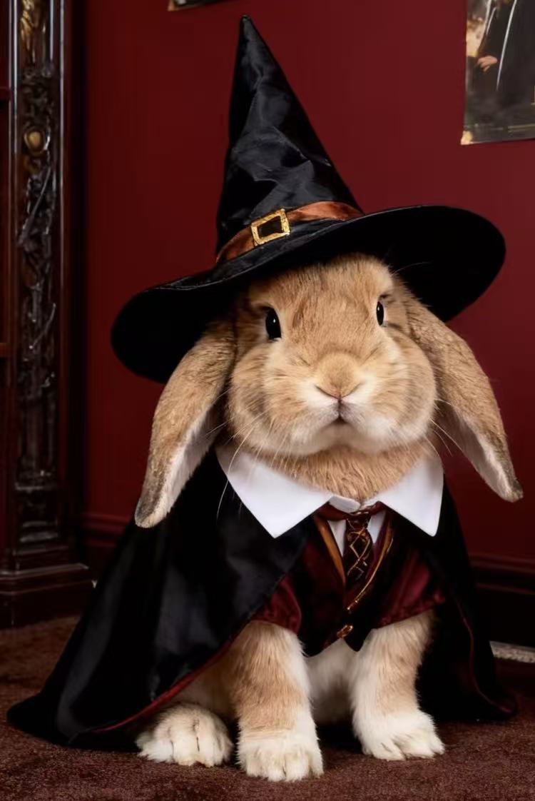 Coco the adorable bunny dressed as a wizard. Petailor creates unique custom portraits for all pets, including rabbits!
