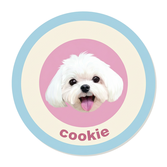 Custom circular pet portrait rug with high-definition white dog print - soft short velvet home carpet