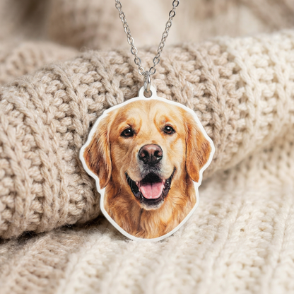 Lifelike color pet photo necklace of a Golden Retriever - high-grade 316L stainless steel custom jewelry
