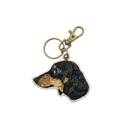 Petailor Custom Embroidered Dachshund Portrait Keychain - Personalized Pet Memorial Gift