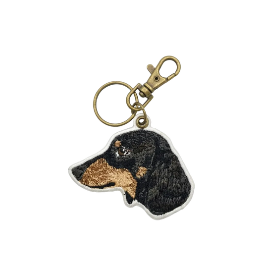 Petailor Custom Embroidered Dachshund Portrait Keychain - Personalized Pet Memorial Gift
