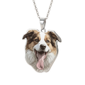 Custom pet face portrait necklace featuring a high-definition color print of a Border Collie - Petailor personalized jewelry