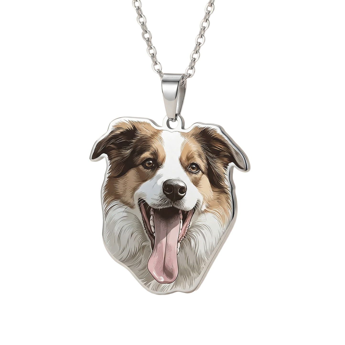 Custom pet face portrait necklace featuring a high-definition color print of a Border Collie - Petailor personalized jewelry