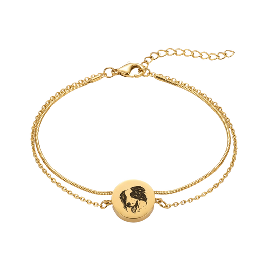 portrait-double-chain-bracelet-gold.jpg	Custom pet portrait bracelet with double-chain design in 18K gold plated stainless steel - personalized dog photo jewelry