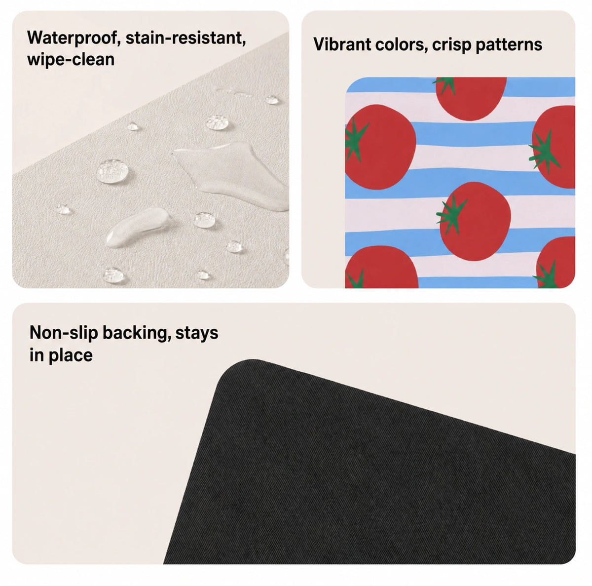 Close-up detail of durable scratch resistant waterproof PU leather pet mat showing HD UV print and non-slip backing